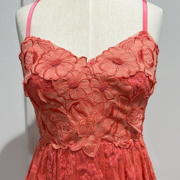 Free People Coral Flower Embroidered Tiered Lace Open Back Maxi Dress - 4 - Picture 3 of 15